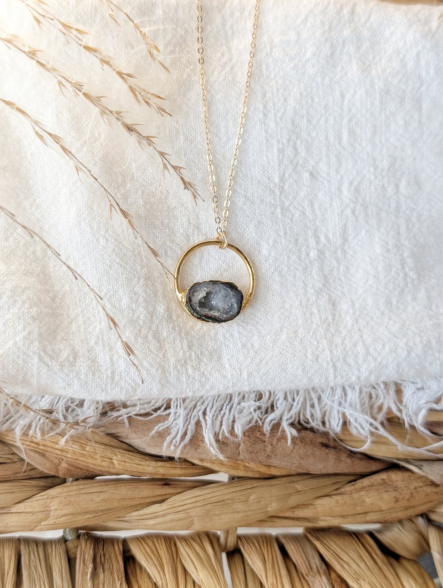 14k gold dipped geode necklace