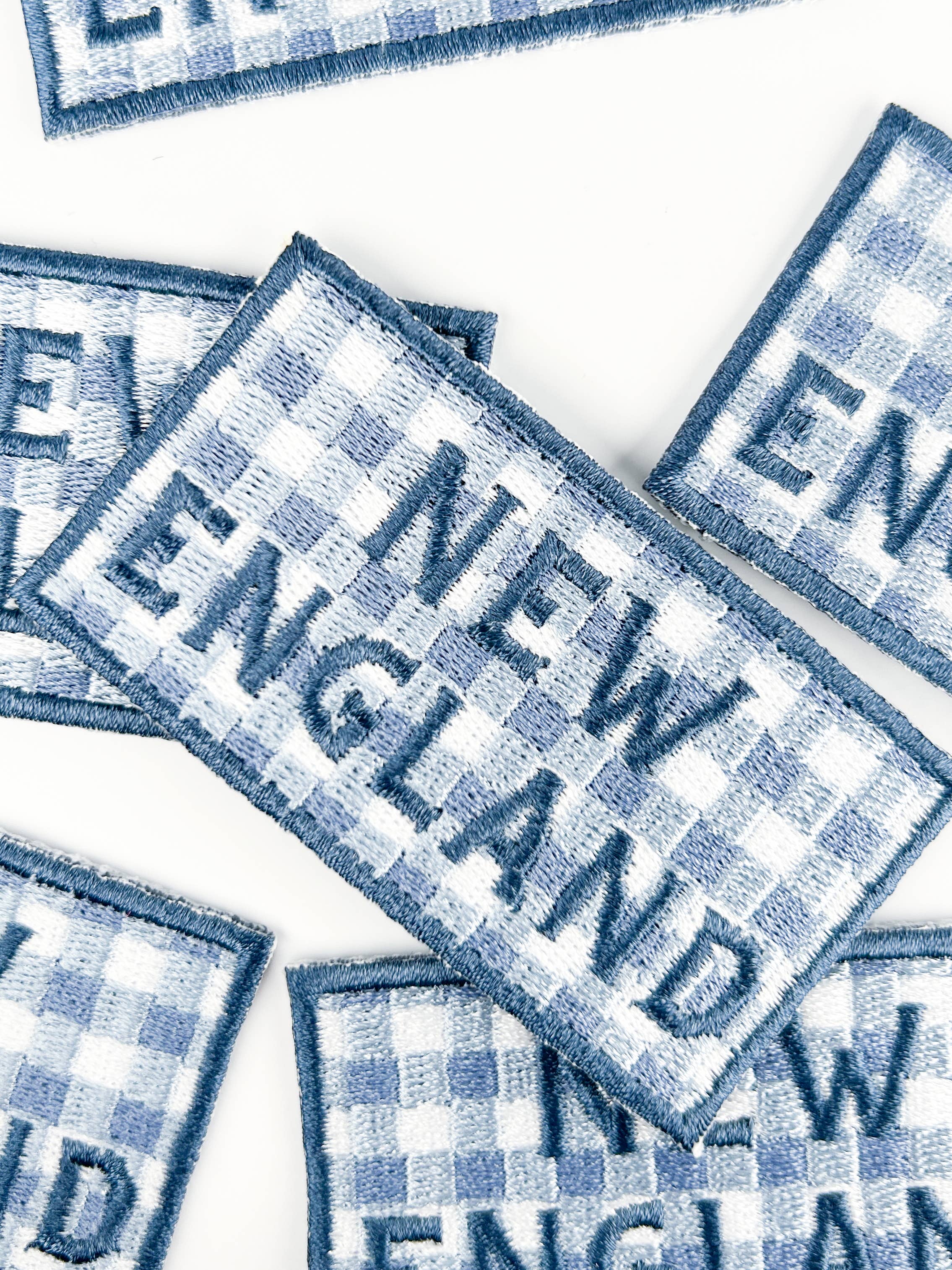 New England Patch – Blue Gingham Embroidered Iron-On