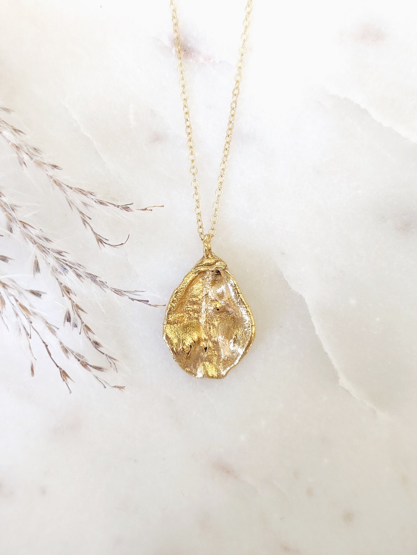 14k Gold Fully Dipped Oyster Shell Necklace