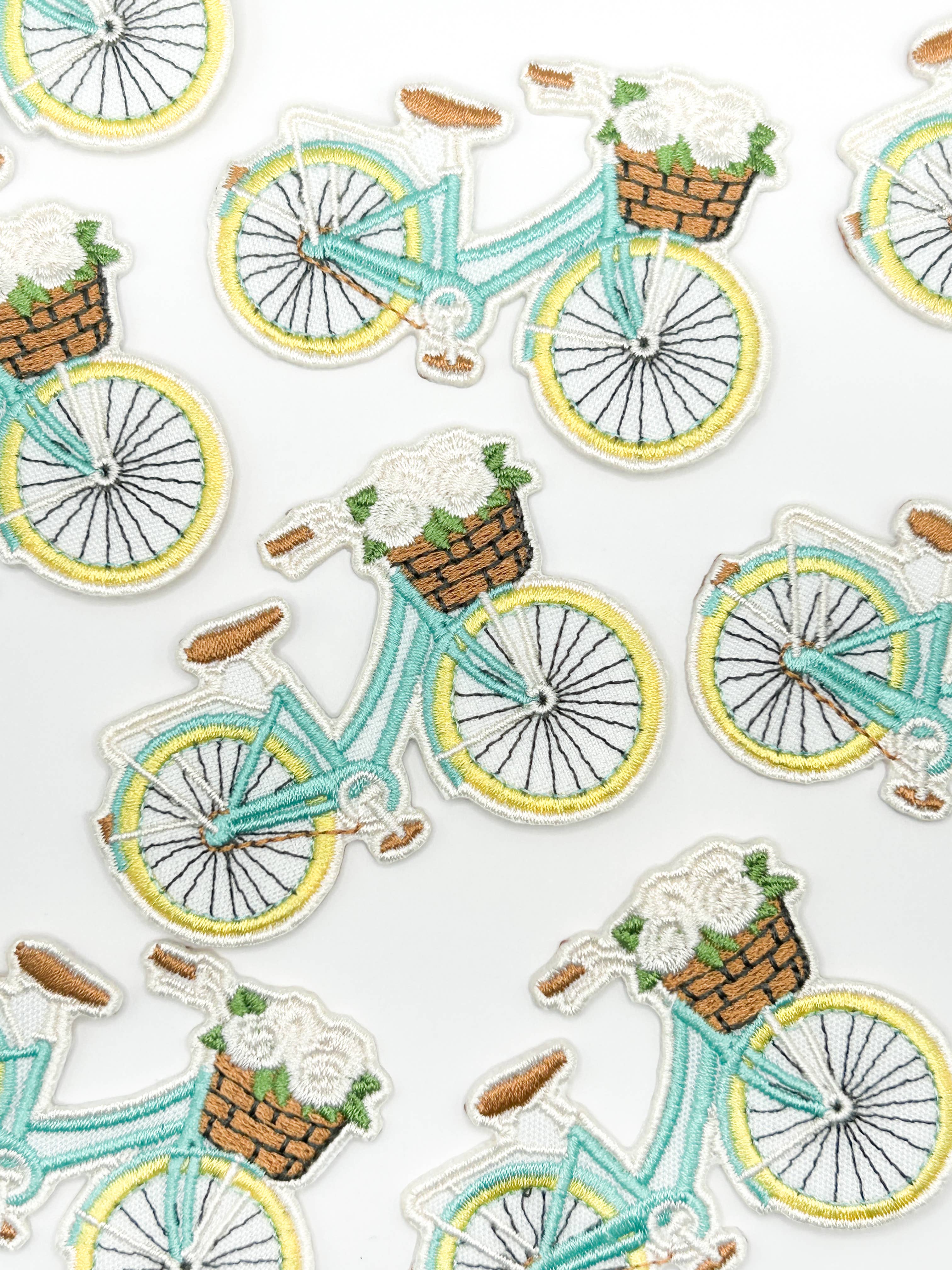 Embroidered Bicycle Patch Floral Basket Bike Patch Vintage
