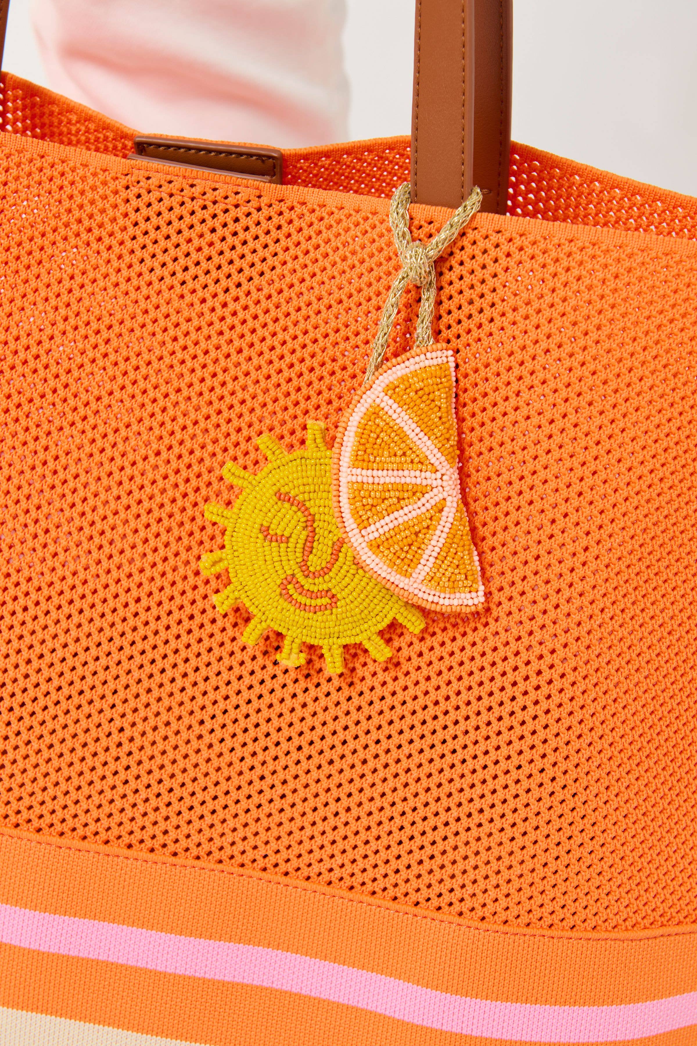 ORANGE/SUN BEADED BAG CHARM,MULTI