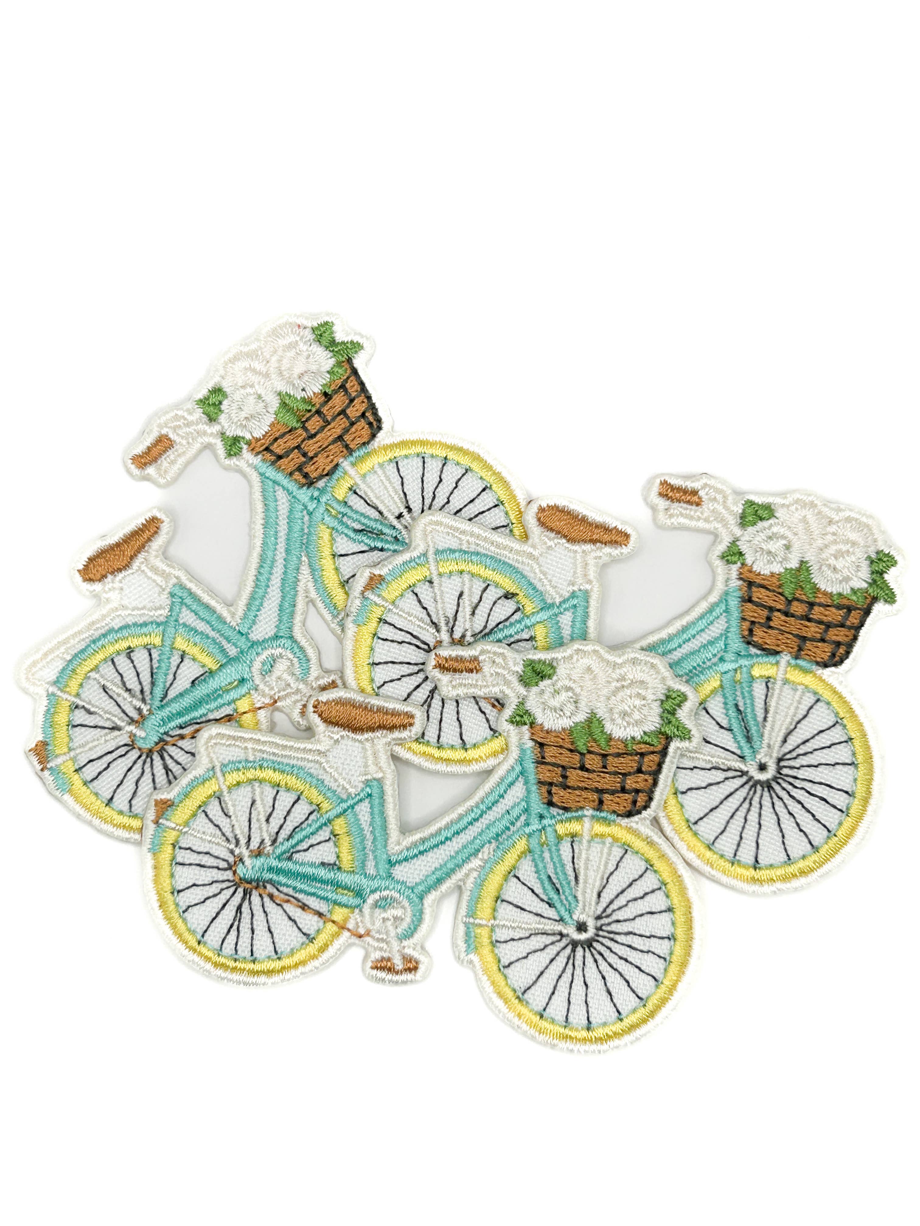 Embroidered Bicycle Patch Floral Basket Bike Patch Vintage
