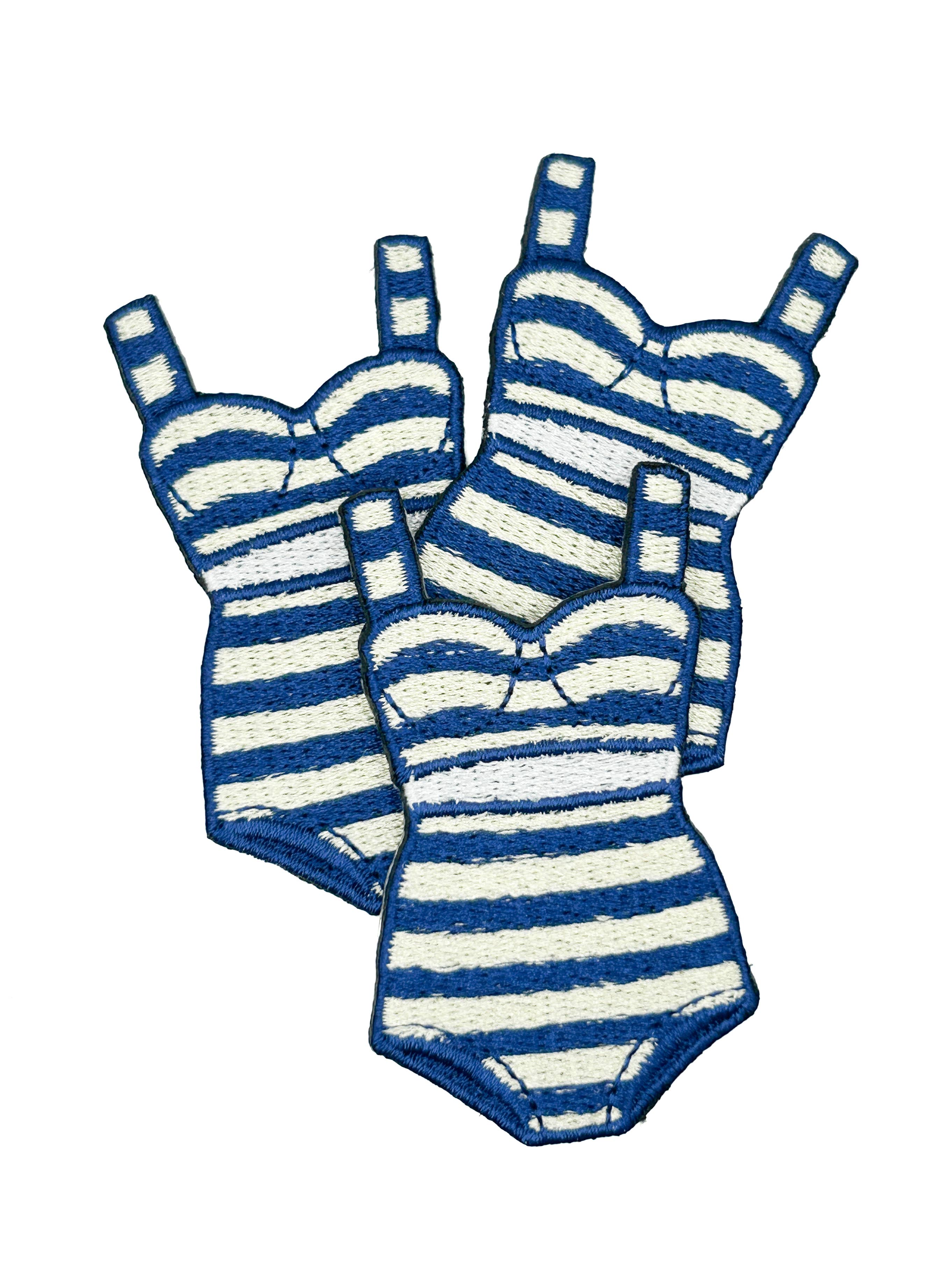 Preppy Striped Bikini Patch, Navy Cream Coastal Swimsuit