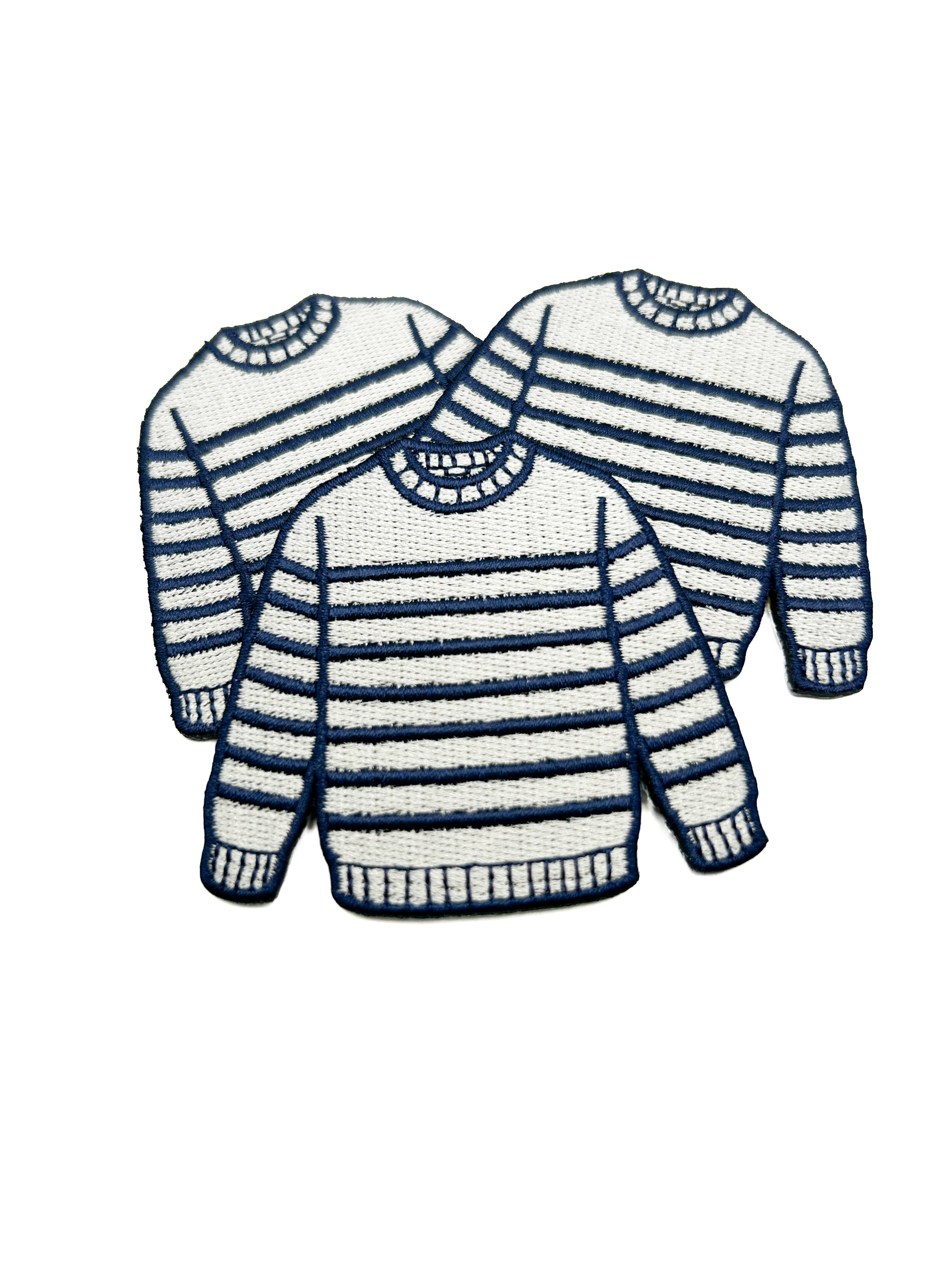 Breton Sweater Embroidered Patch Navy Cream Stripe Preppy