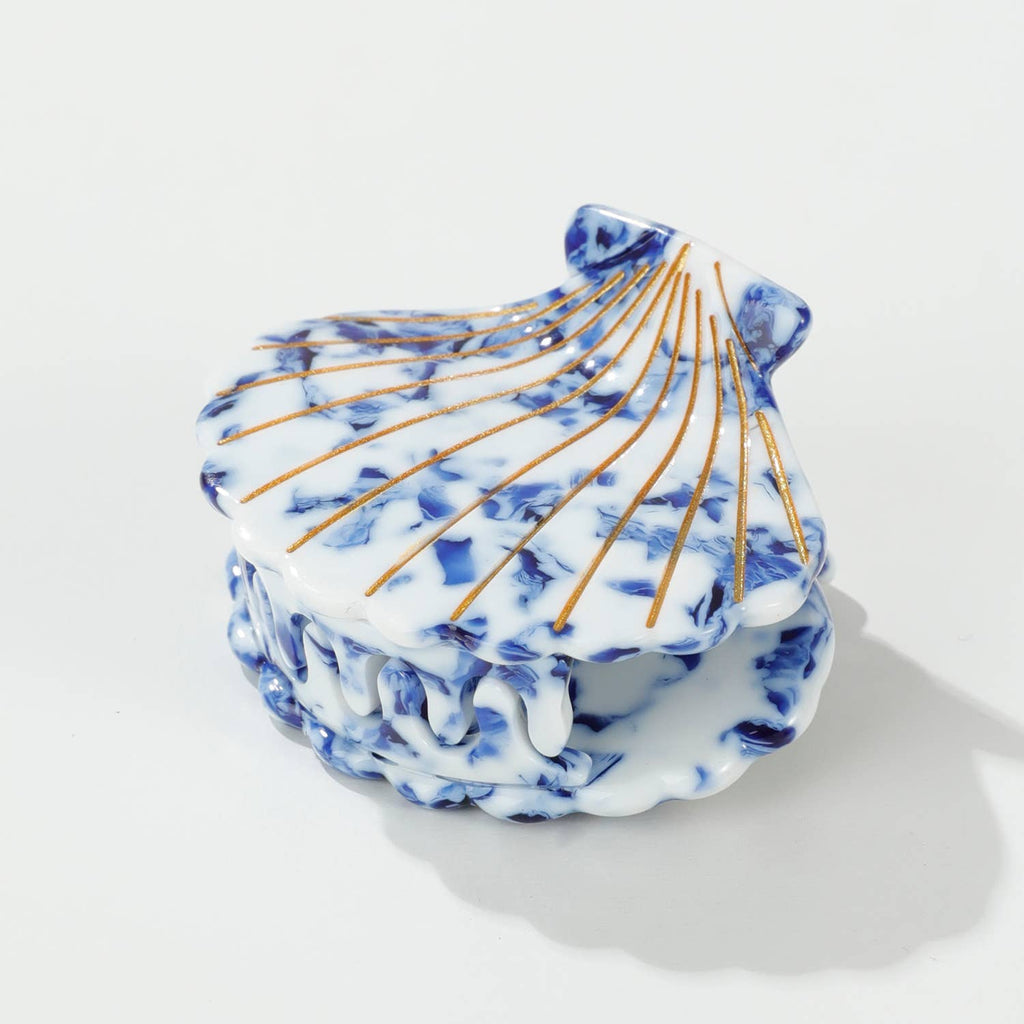 Coastal Blue Seashell Claw Clip - Small