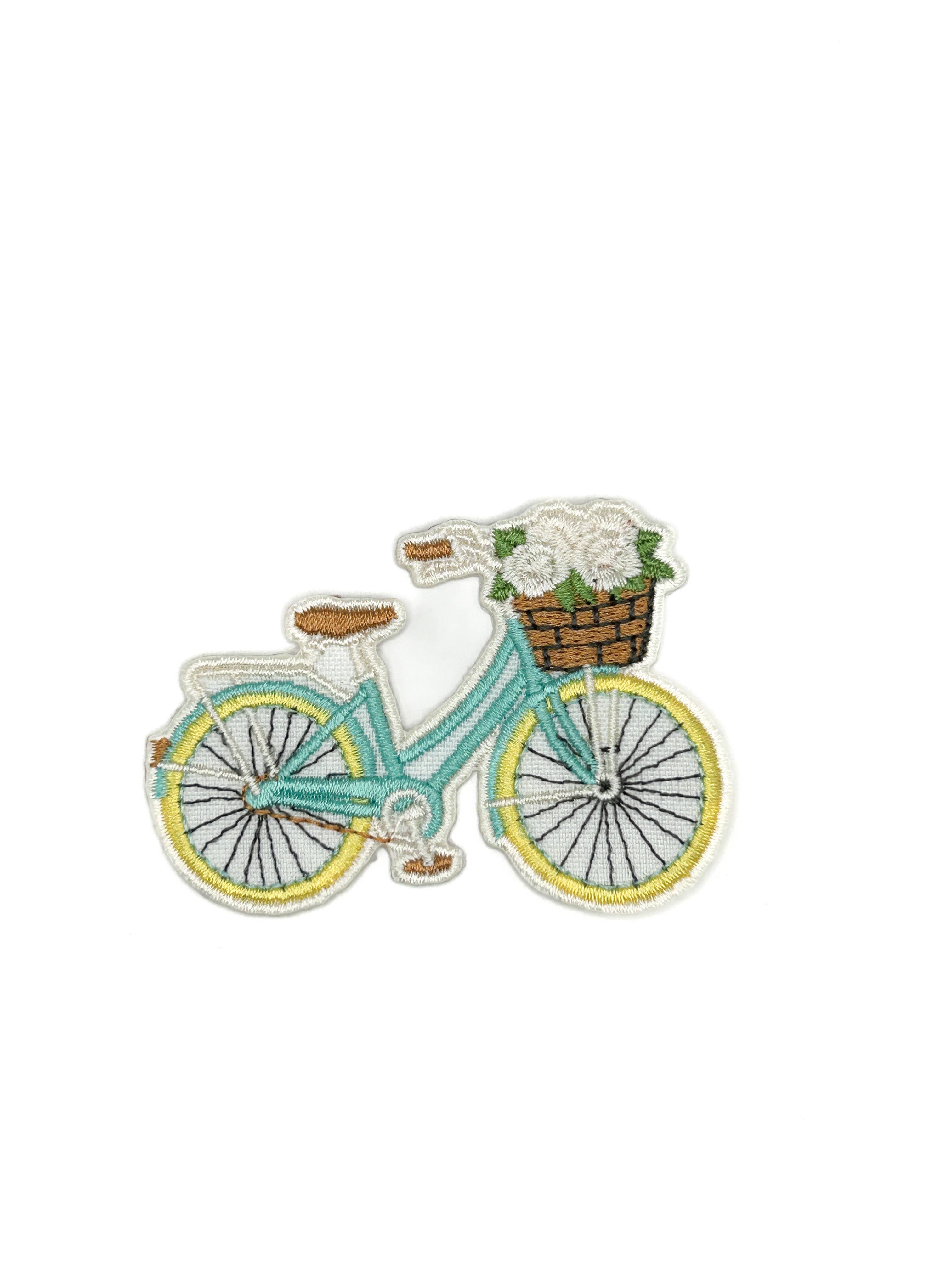 Embroidered Bicycle Patch Floral Basket Bike Patch Vintage