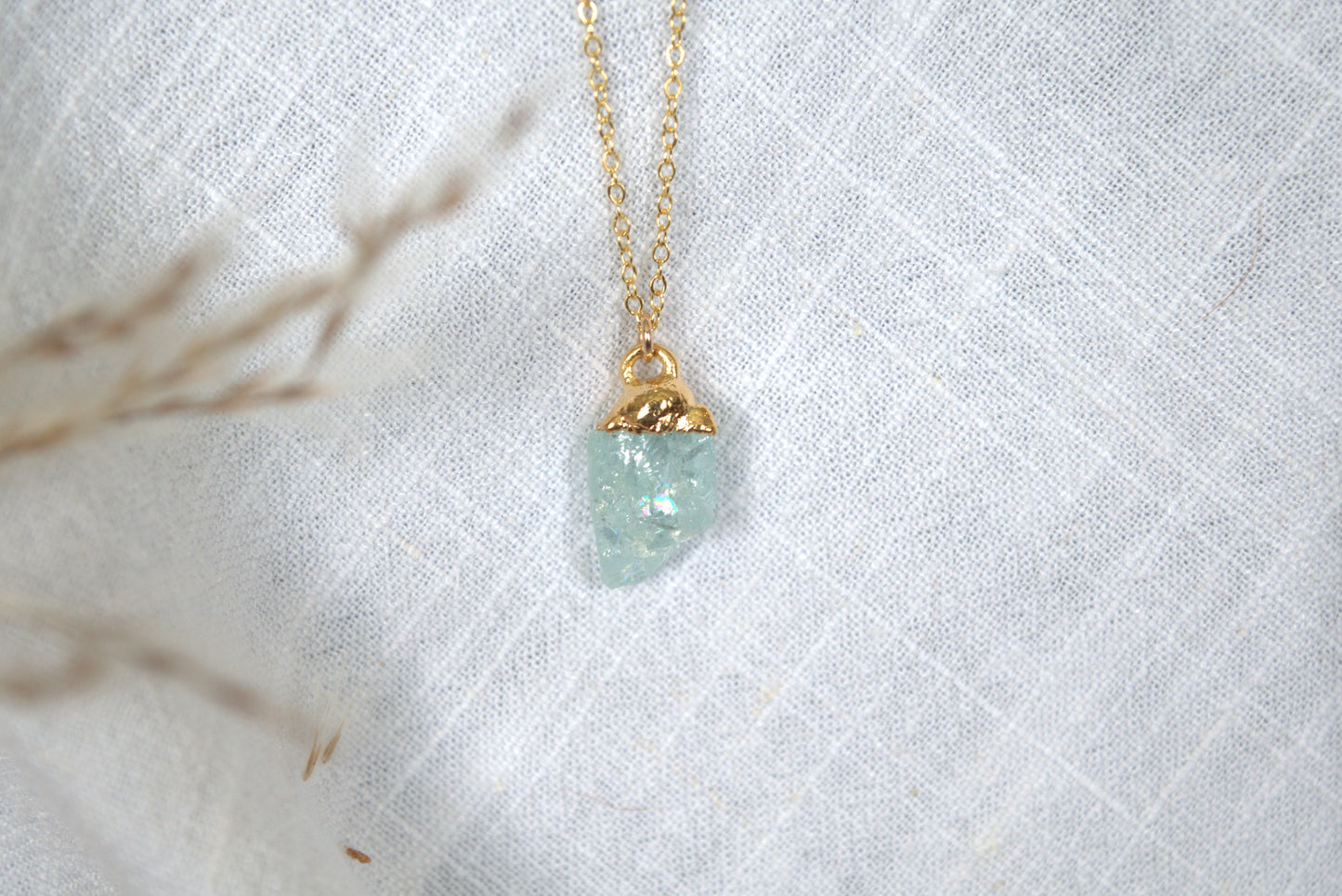 14K Gold Dipped Raw Aquamarine Necklace