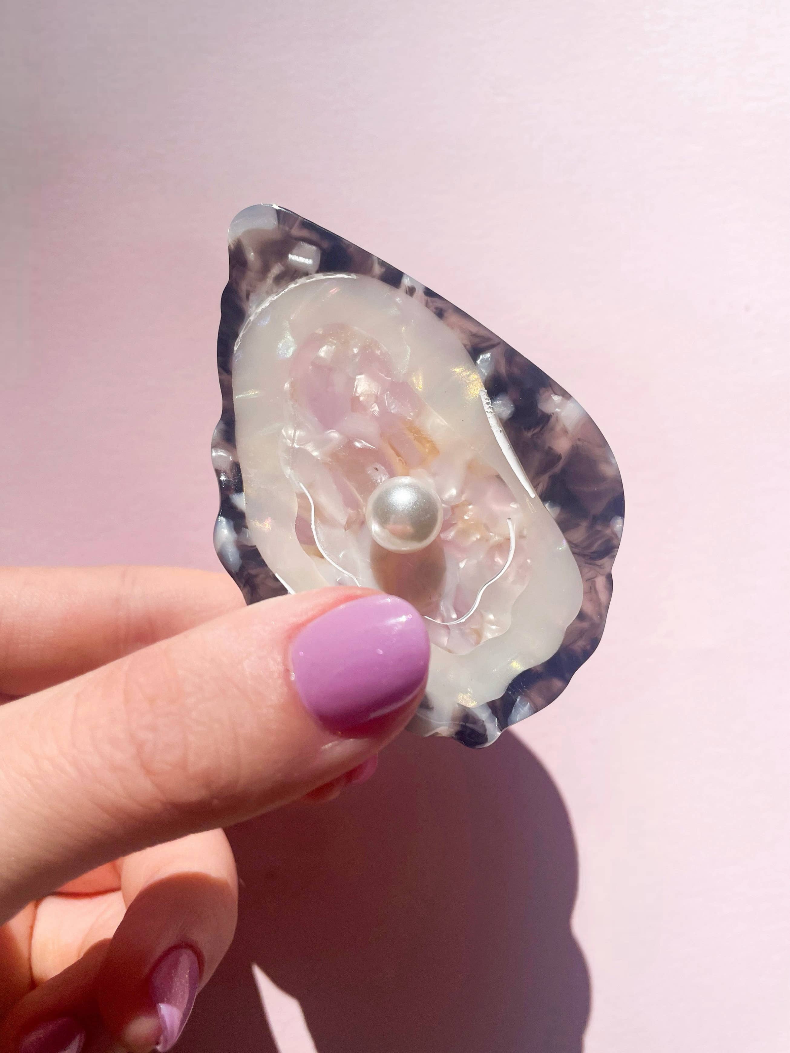 Oyster Claw Clip // Cellulose Acetate with Pearl detail