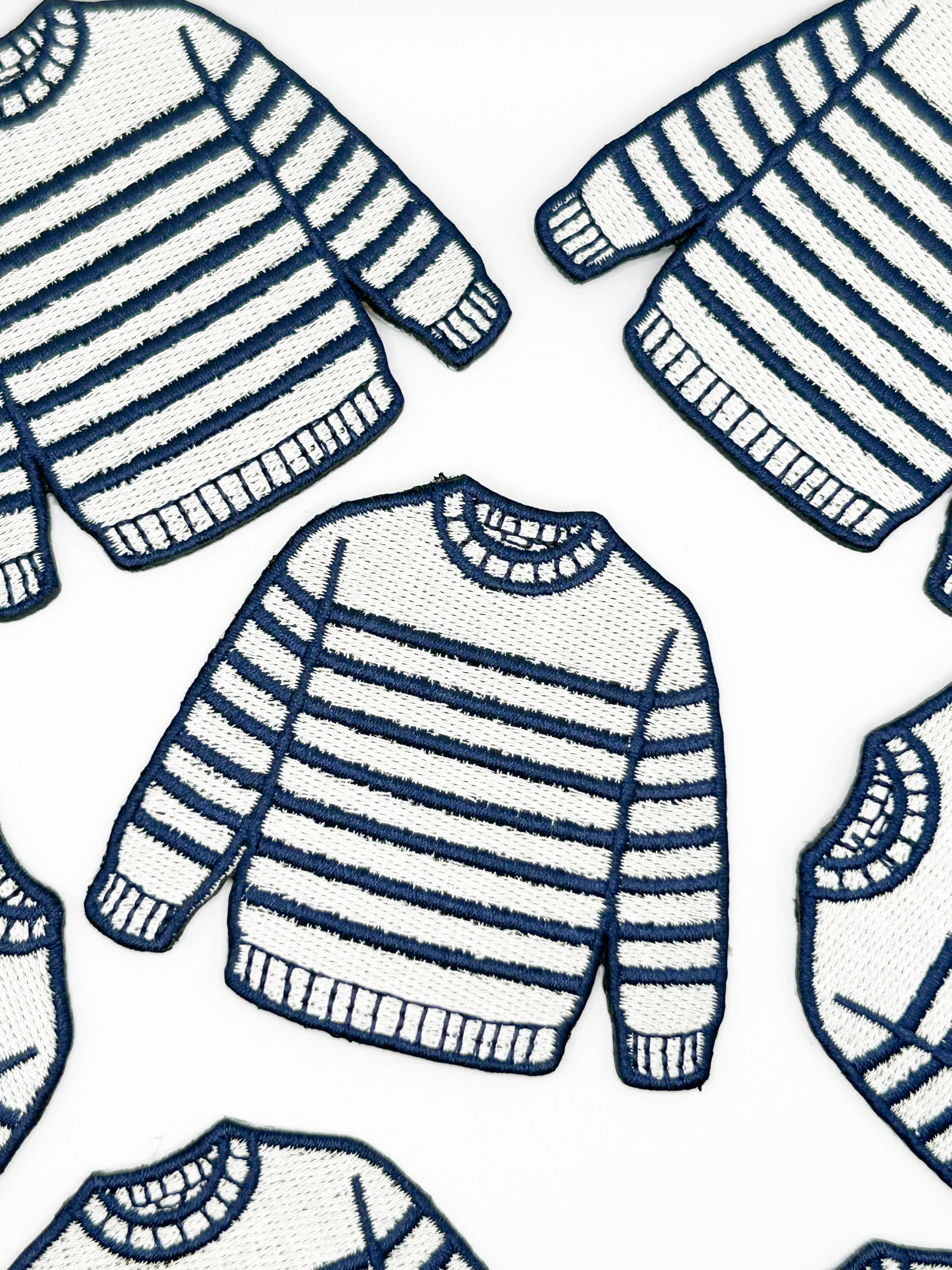 Breton Sweater Embroidered Patch Navy Cream Stripe Preppy
