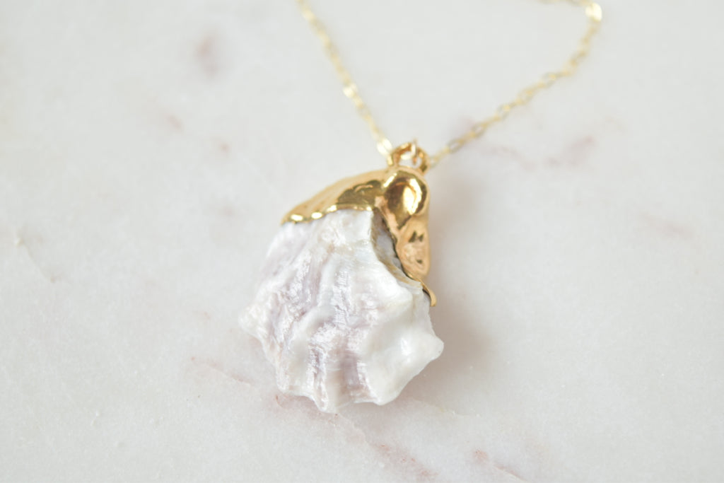 Gold Dipped Oyster Shell Necklace