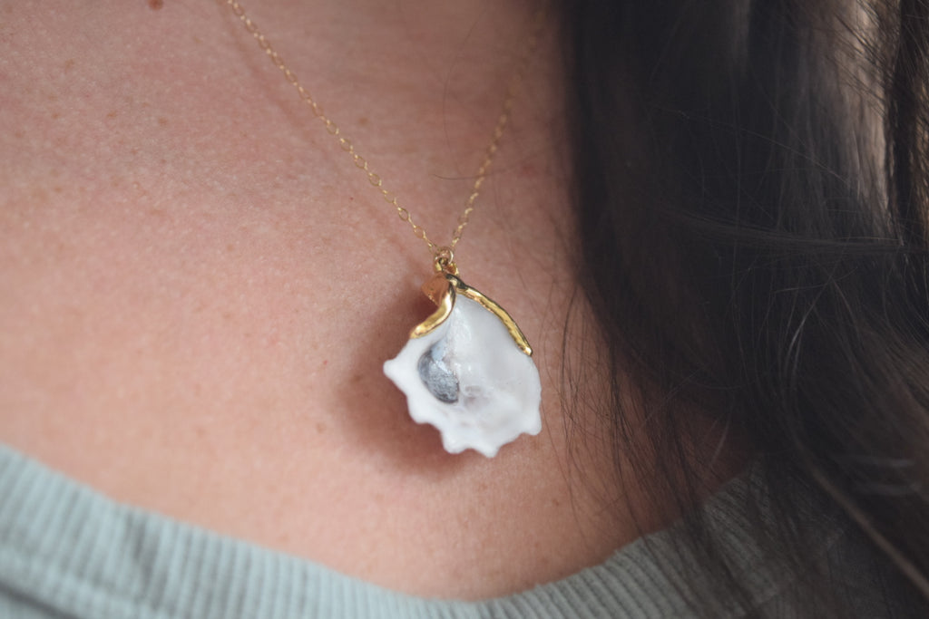 Gold Dipped Oyster Shell Necklace