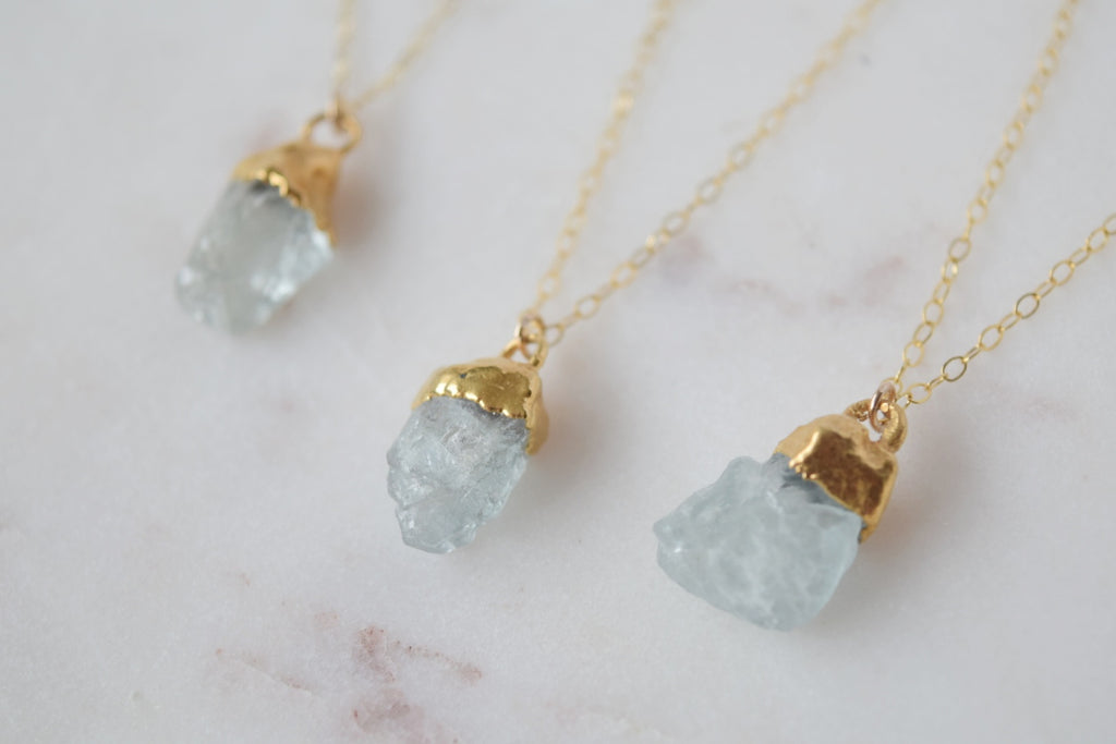 Gold Dipped Raw Aquamarine Necklace