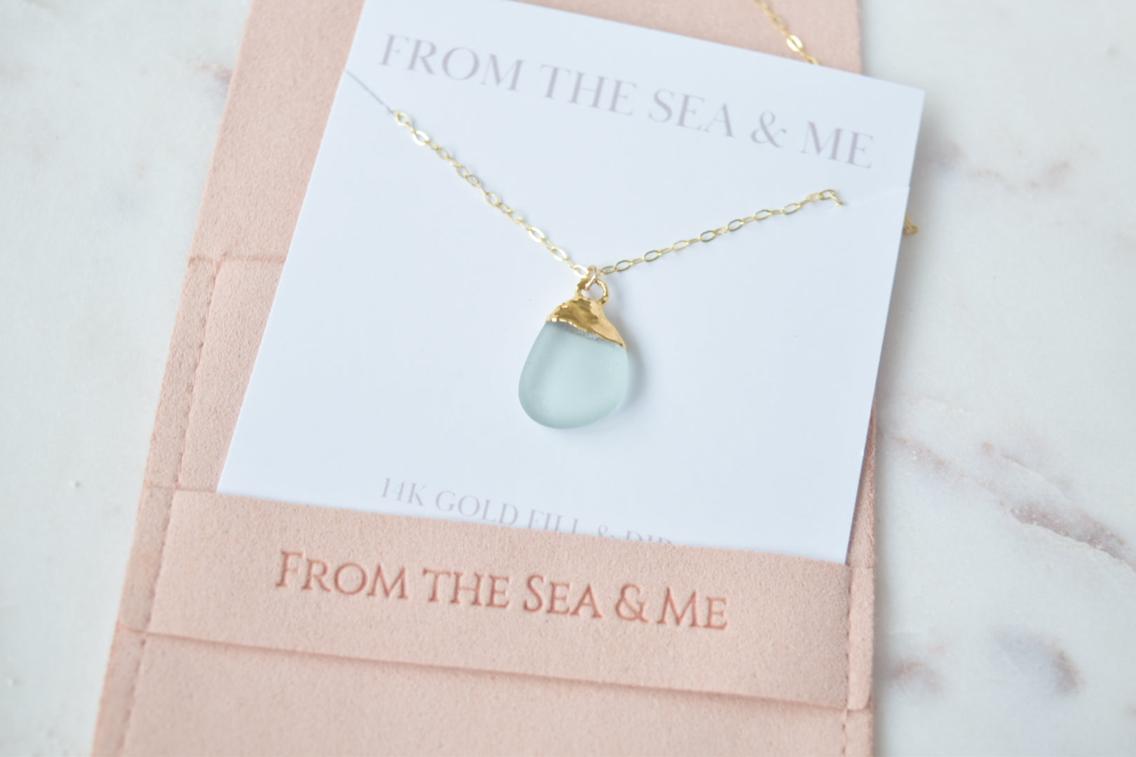 Gold Dipped Aqua Sea Glass Necklace