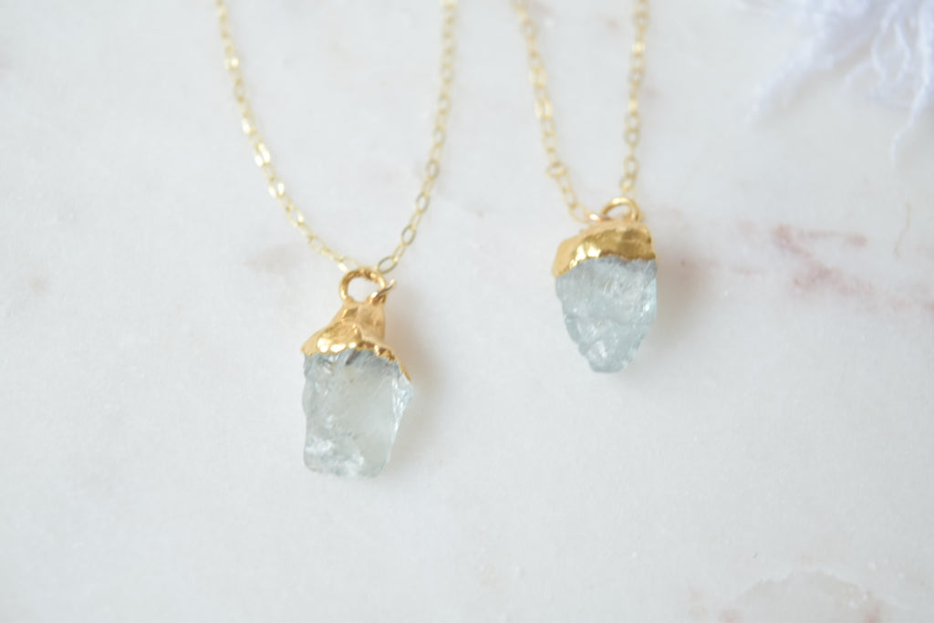 Gold Dipped Raw Aquamarine Necklace