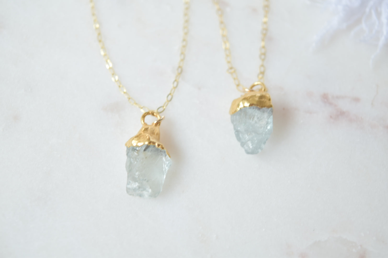 Gold Dipped Raw Aquamarine Necklace