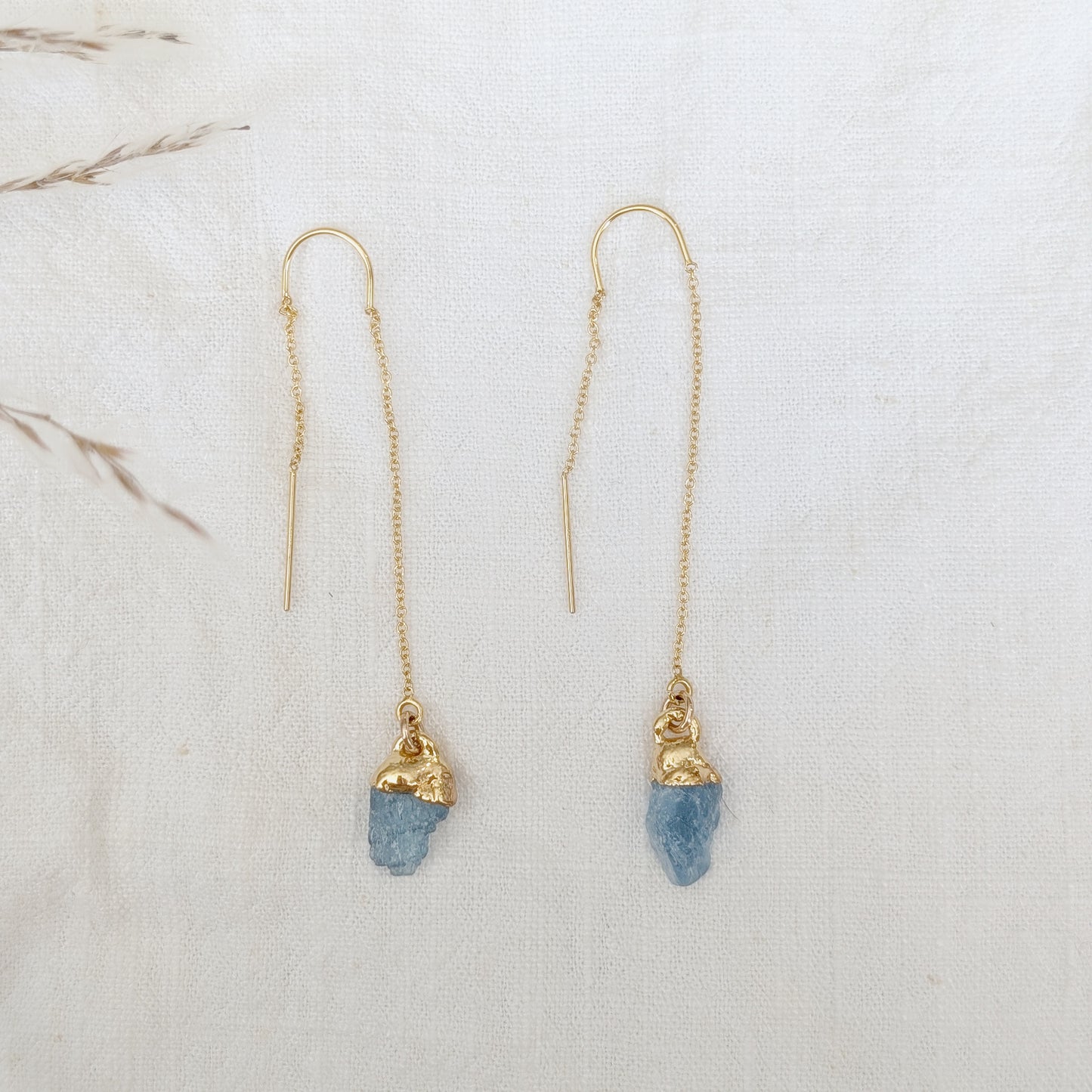 14k gold dipped aquamarine threader earrings