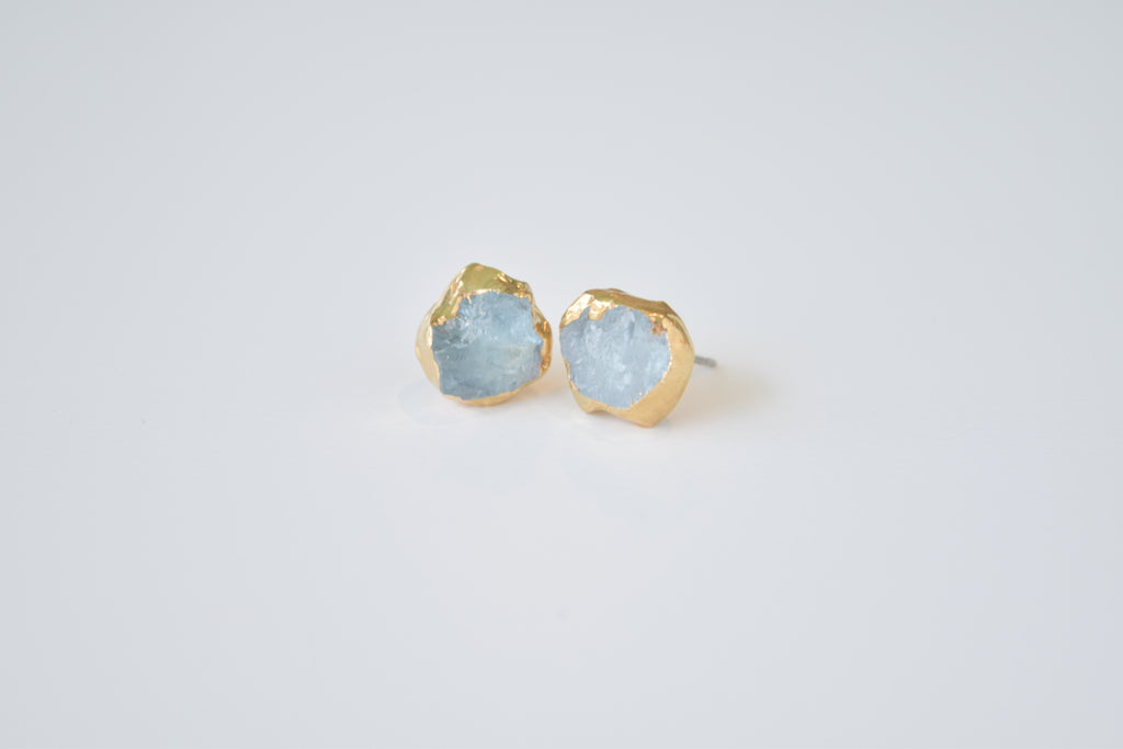 Raw Aquamarine 14k gold dipped studs