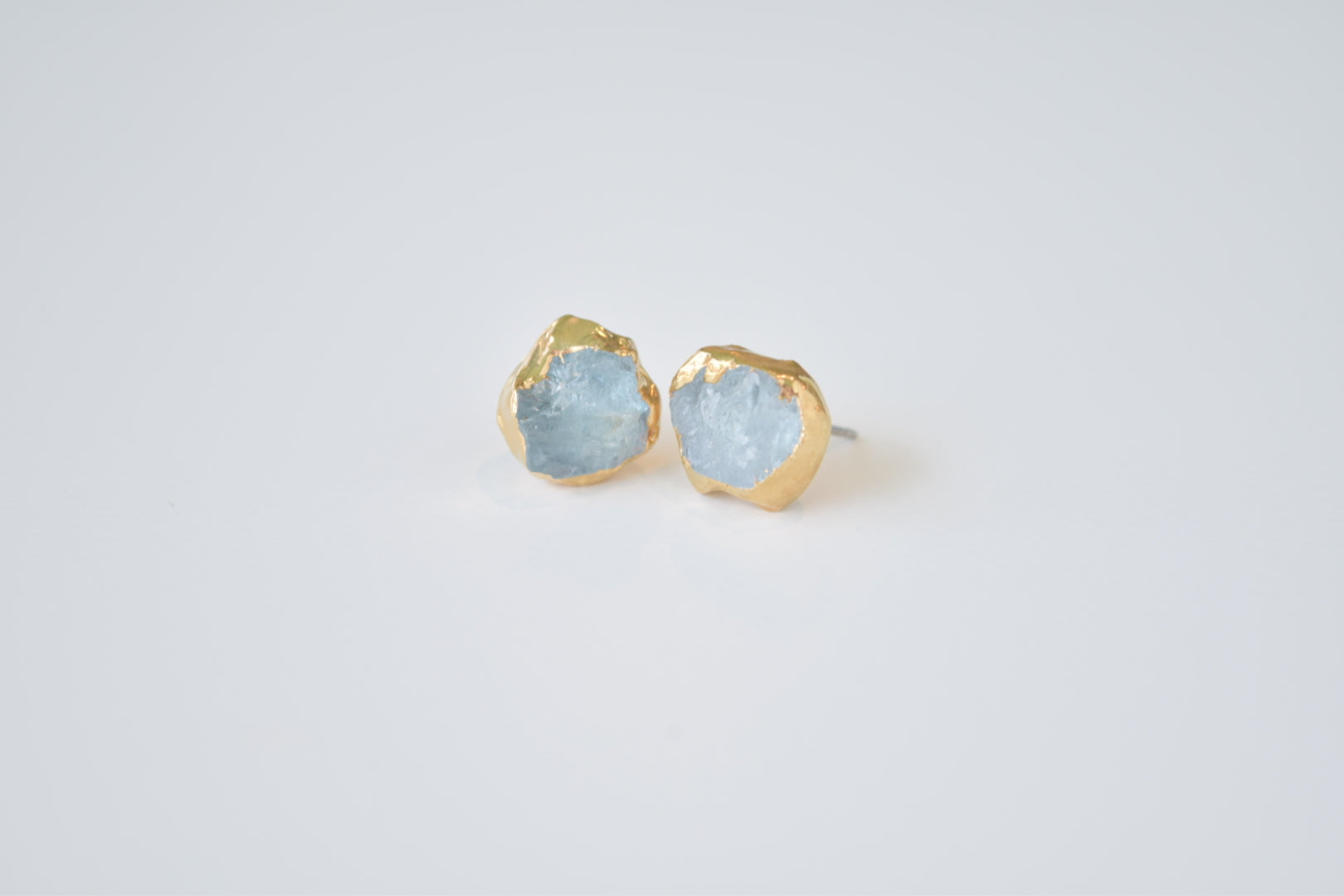 Raw Aquamarine 14k gold dipped studs