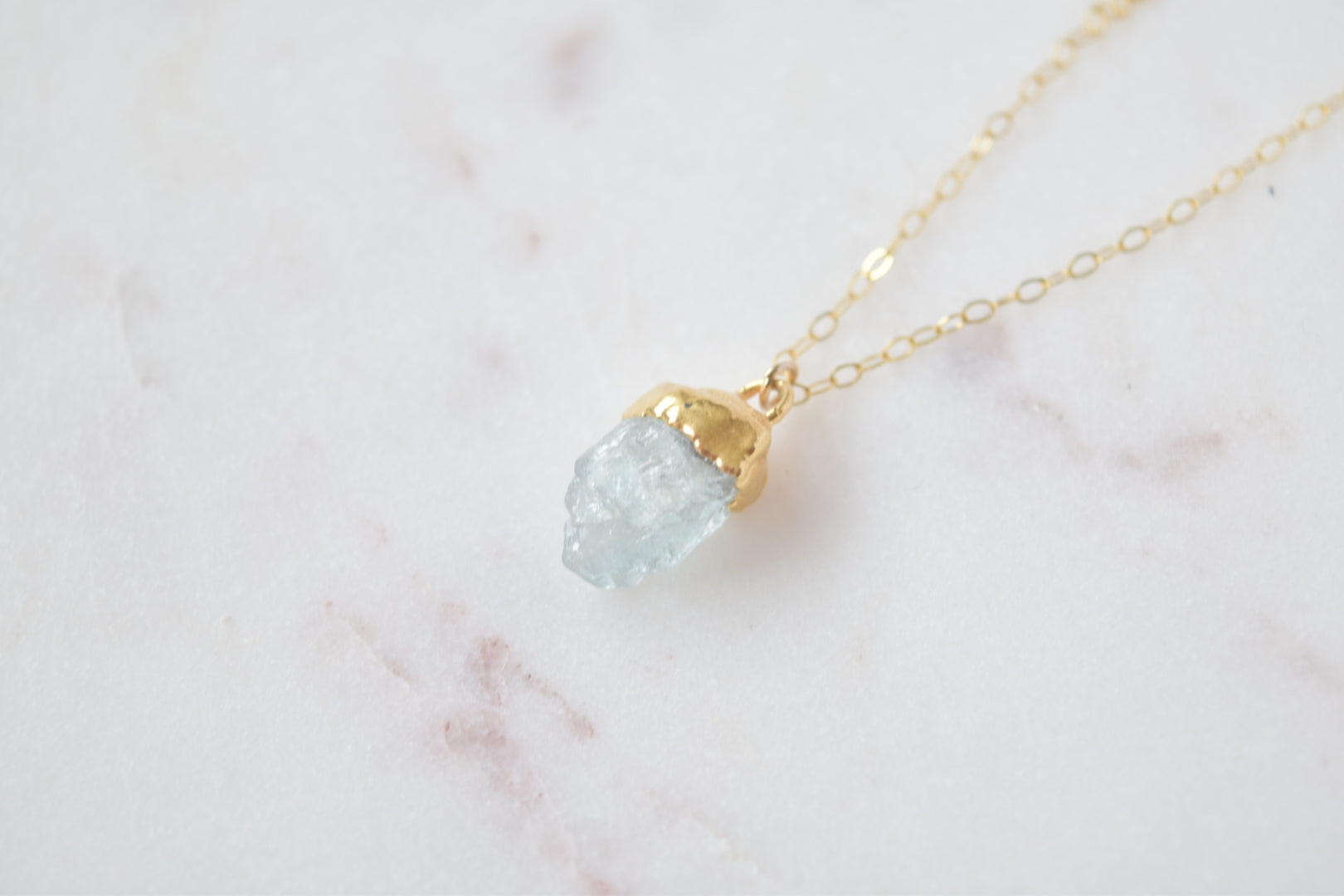 Gold Dipped Raw Aquamarine Necklace