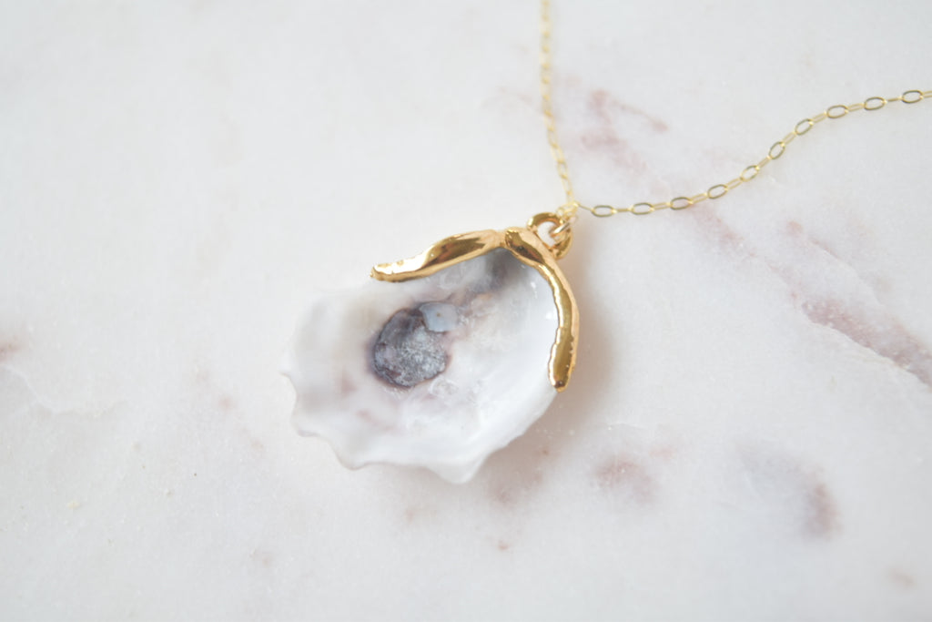 Gold Dipped Oyster Shell Necklace