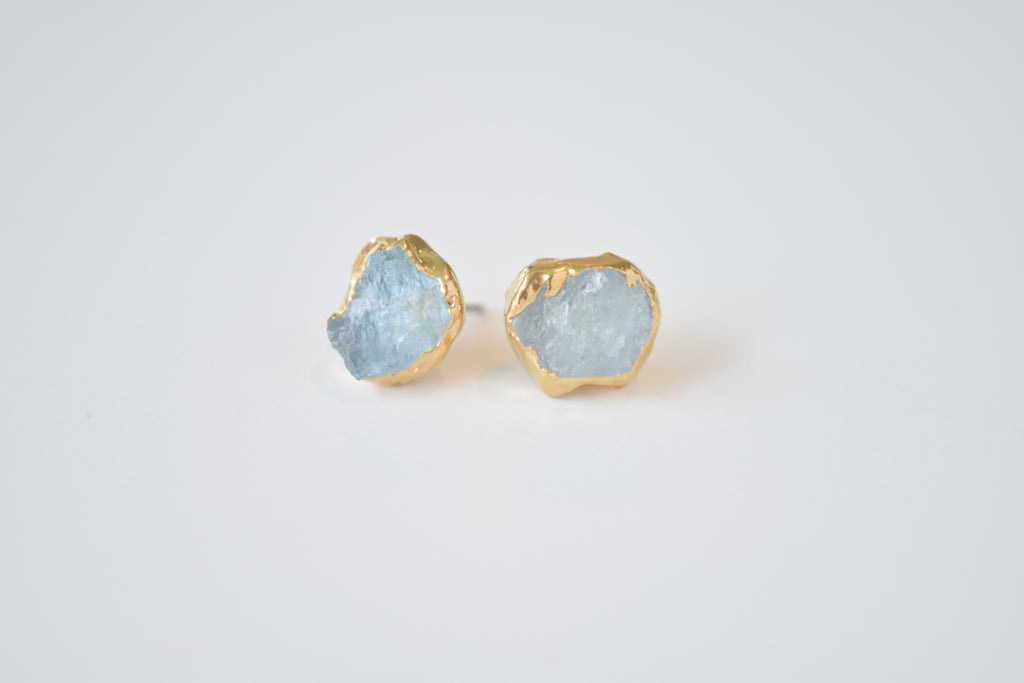 Raw Aquamarine 14k gold dipped studs