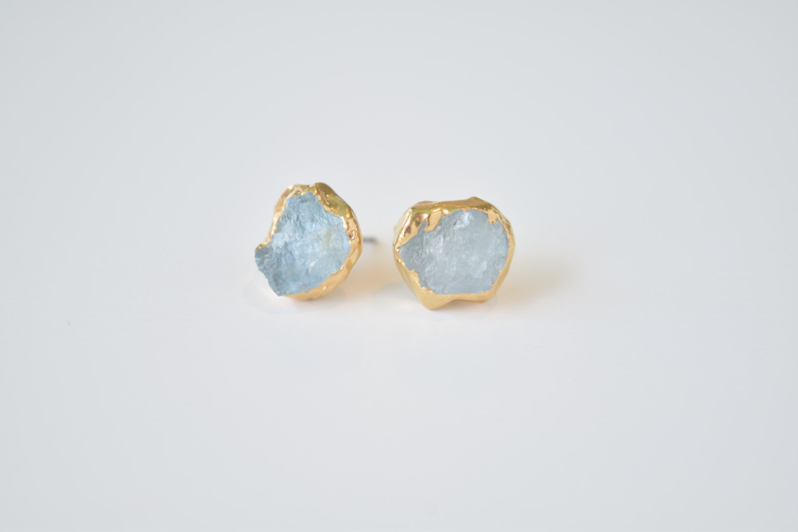 Raw Aquamarine 14k gold dipped studs