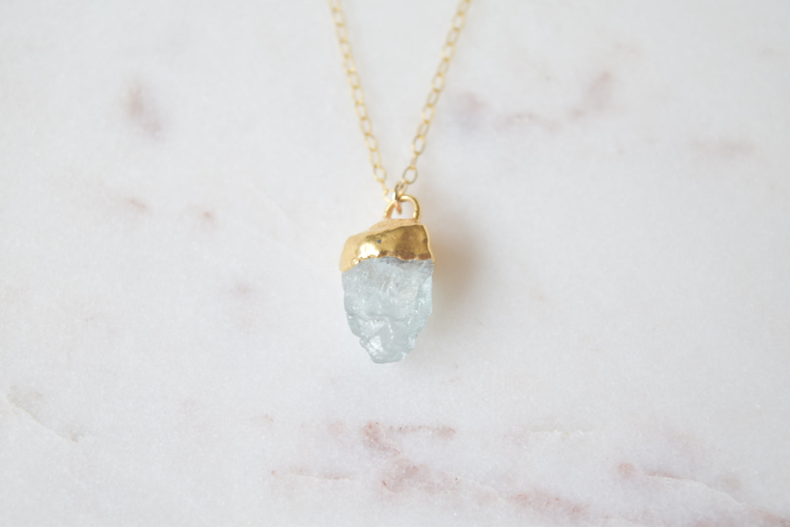Gold Dipped Raw Aquamarine Necklace
